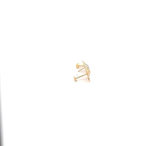 18K Gold Earrings Screw Type Flower Two Tone - Picture 3 of 5